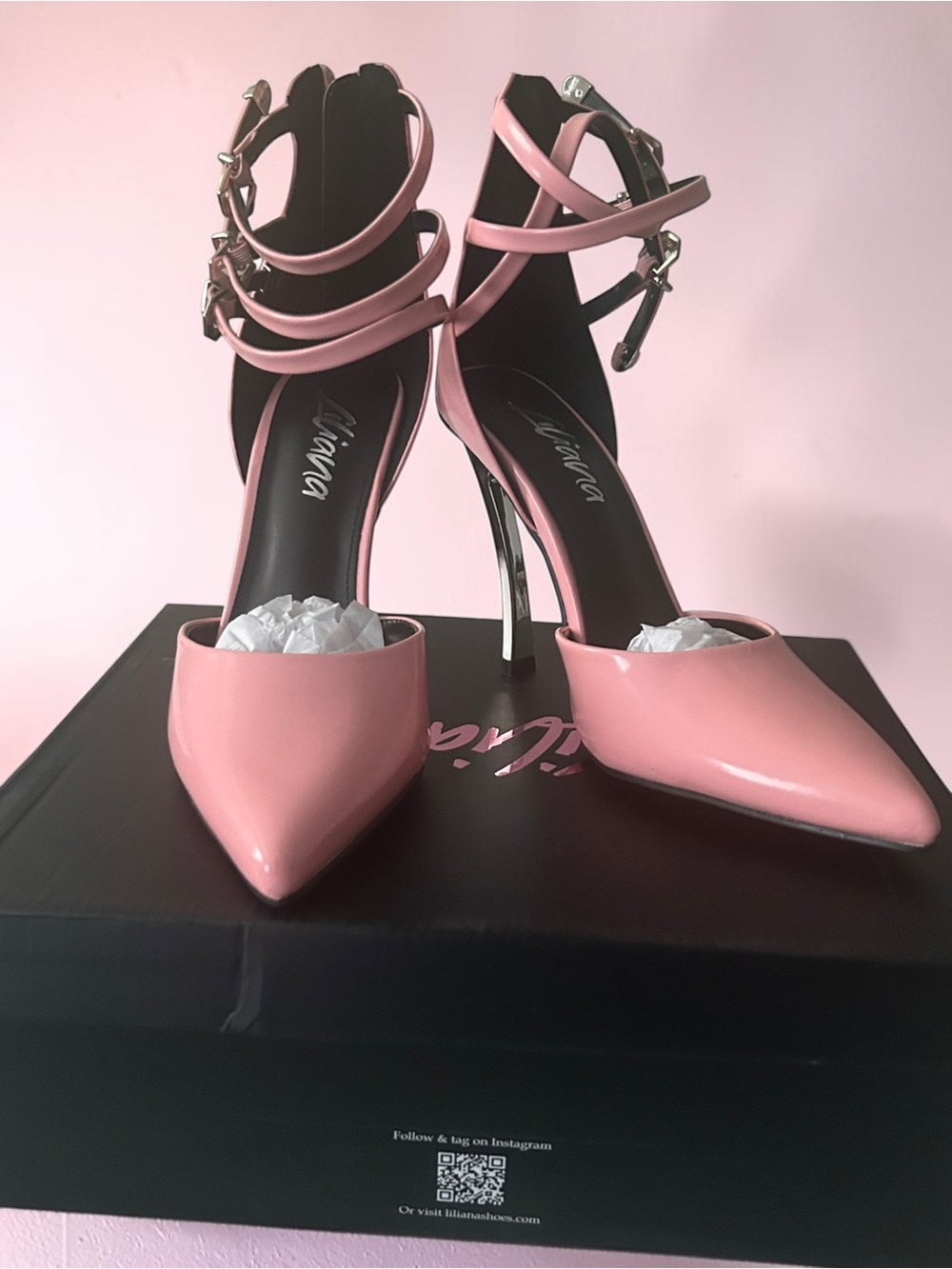 Liliana Pink Patent Pointed-Toe Strappy Heels